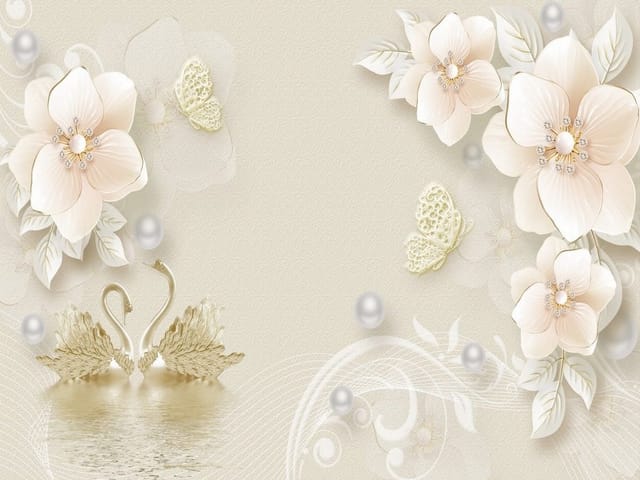 Fototapeta Kwiaty i Łabędzie w 3D