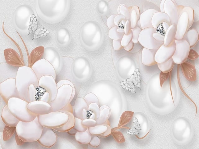 Fototapeta Kwiaty i Perły w Delikatnym Tle (kod: 25086) Fototapeta Kwiaty i Perły w Delikatnym Tle