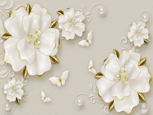 Fototapeta Eleganckie białe kwiaty z liśćmi