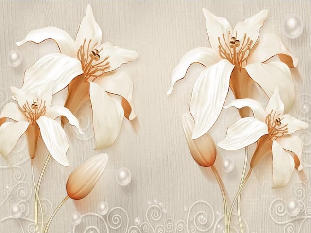 Fototapeta Białe Lilie na Beżowym Tle