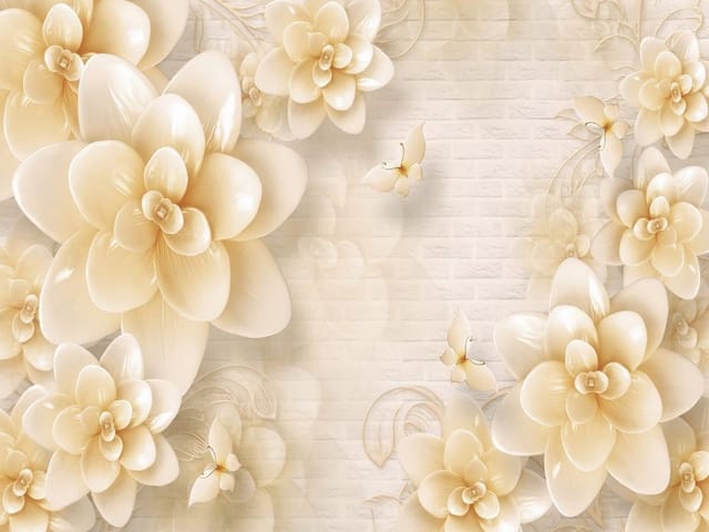 Fototapeta Kremowe kwiaty z ceglaną teksturą