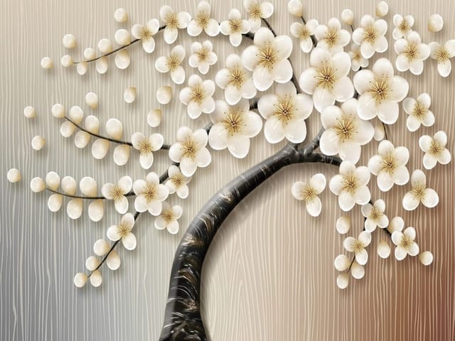 Fototapeta Gałąź drzewa z białymi kwiatami