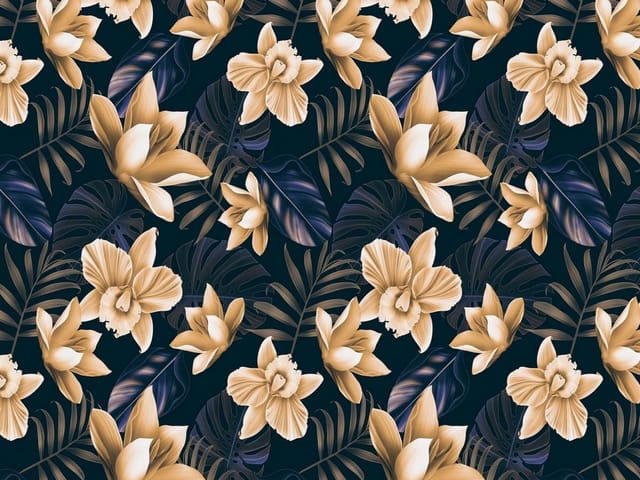 Fototapeta Kwiaty i liście na ciemnym tle