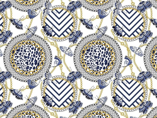 Fototapeta z okrągłymi wzorami, żółtymi łańcuchami i motywem zwierzęcym