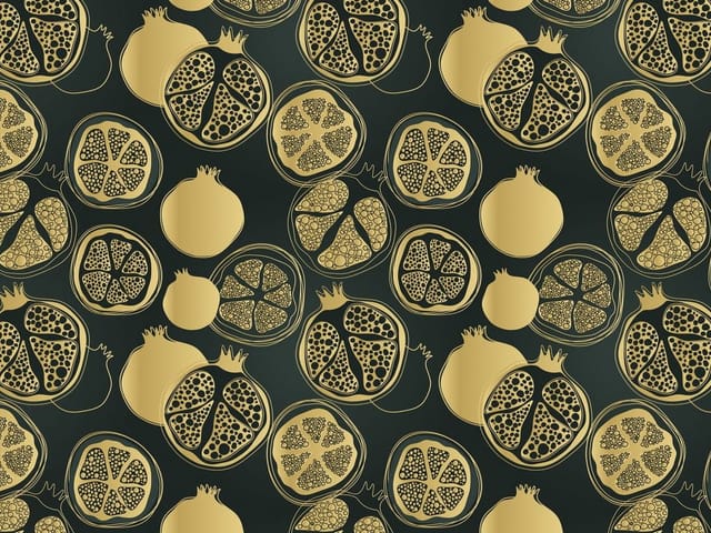 Fototapeta ze złotymi granatami na ciemnym tle, elegancki wzór