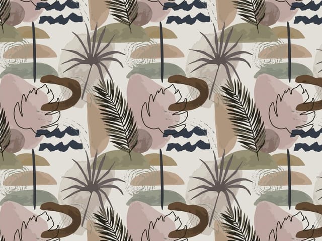 Fototapeta z abstrakcyjnymi wzorami liści palmowych i falistymi liniami