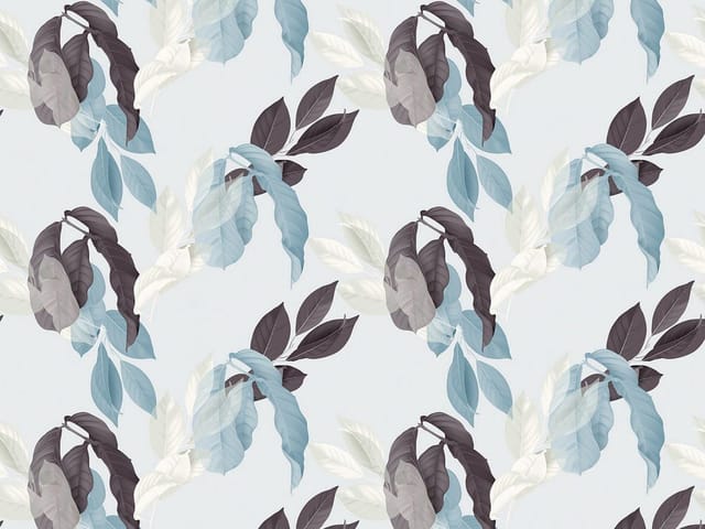 Fototapeta z powtarzającym się wzorem liści w odcieniach niebieskiego, szarości i bieli