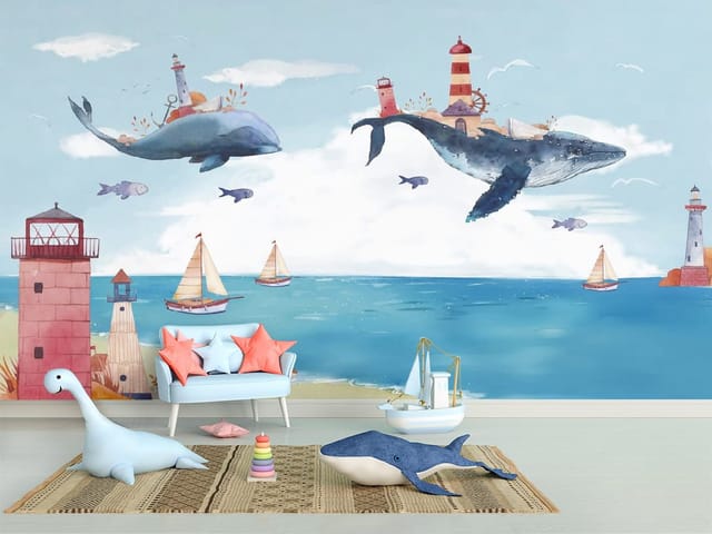 Fototapeta Latające wieloryby z latarniami