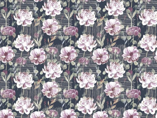 Fototapeta z dużymi kwiatami w stylu vintage na ciemnym tle