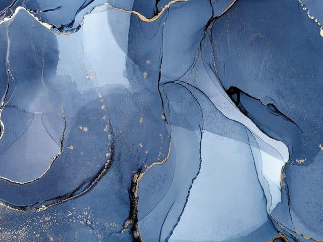 Fototapeta Abstrakcyjne Niebieskie Wzory (kod: 25332) Fototapeta z abstrakcyjnymi niebieskimi wzorami i złotymi akcentami