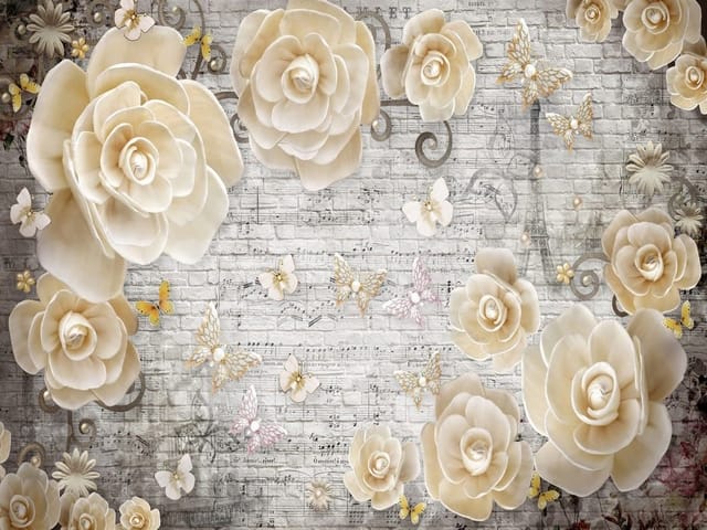 Fototapeta Kremowe róże z nutami muzycznymi