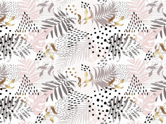 Fototapeta Abstrakcyjne liście i kropki (kod: 25344) Fototapeta z abstrakcyjnymi liśćmi, czarnymi kropkami i złotymi akcentami