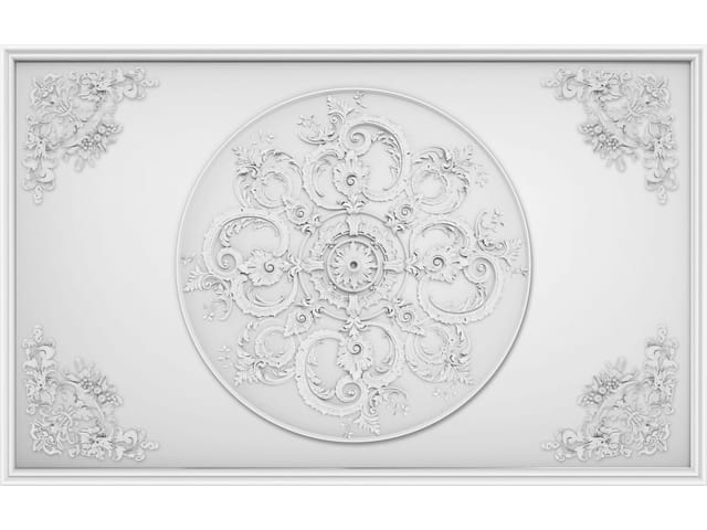 Fototapeta z ornamentyką rokokową, centralny wzór i kwiaty w narożnikach