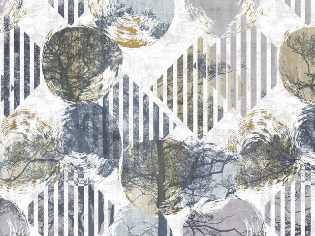 Fototapeta z abstrakcyjnymi kręgami i gałęziami drzew na tle płótna