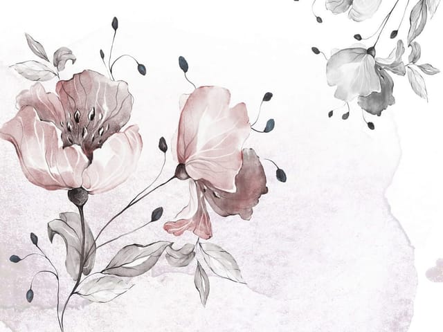 Fototapeta z delikatnymi tulipanami na cienkich gałązkach, jasne tło