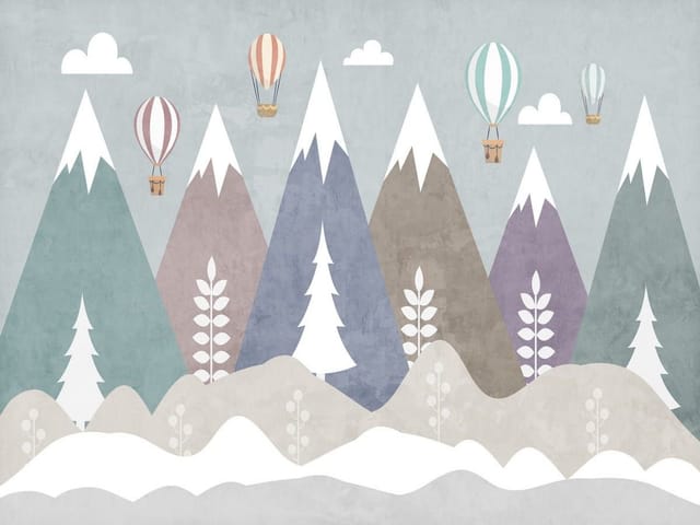 Fototapeta Góry z balonami na tle (kod: 25405) Fototapeta Góry z balonami na tle