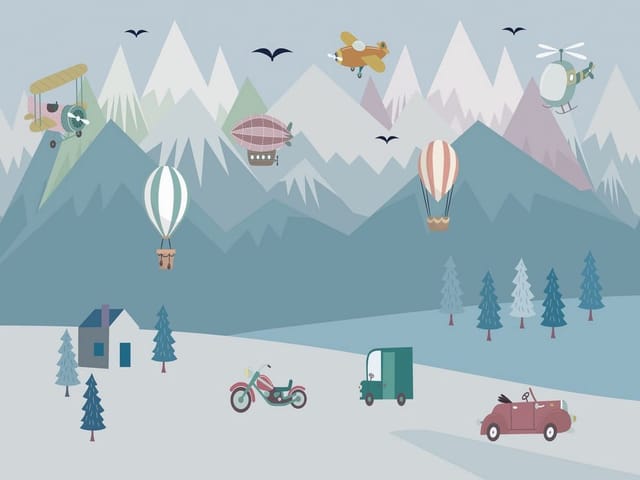 Fototapeta Górski krajobraz z pojazdami