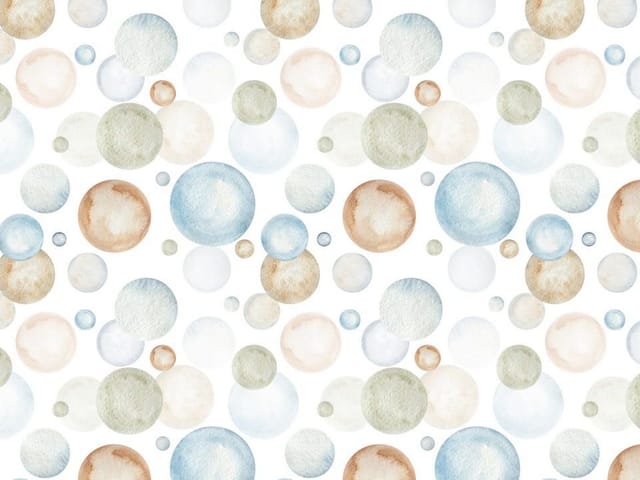 Fototapeta z wielokolorowymi okręgami na białym tle, w odcieniach niebieskiego, zielonego i brązowego