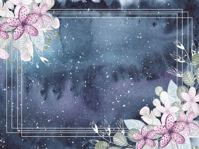 Fototapeta z kwiatami w rogach na ciemnoniebieskim tle z białymi liniami