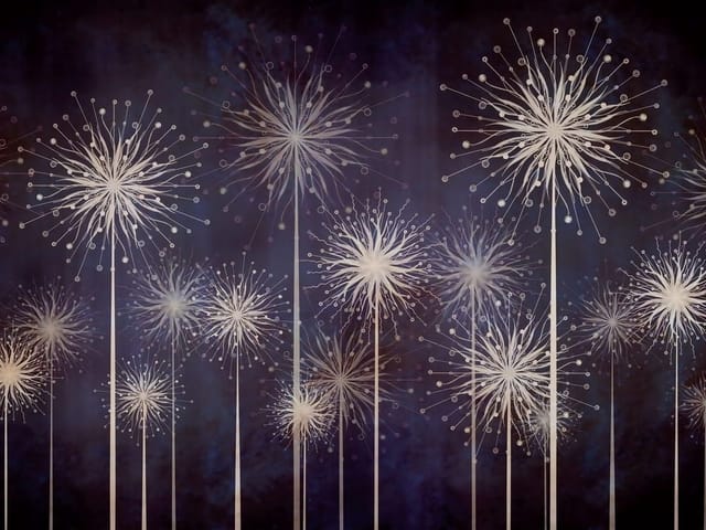 Fototapeta Geometryczne Kwiaty na Ciemnym Tle (kod: 25505) Fototapeta z abstrakcyjnymi kwiatami o geometrycznych kształtach na ciemnym tle