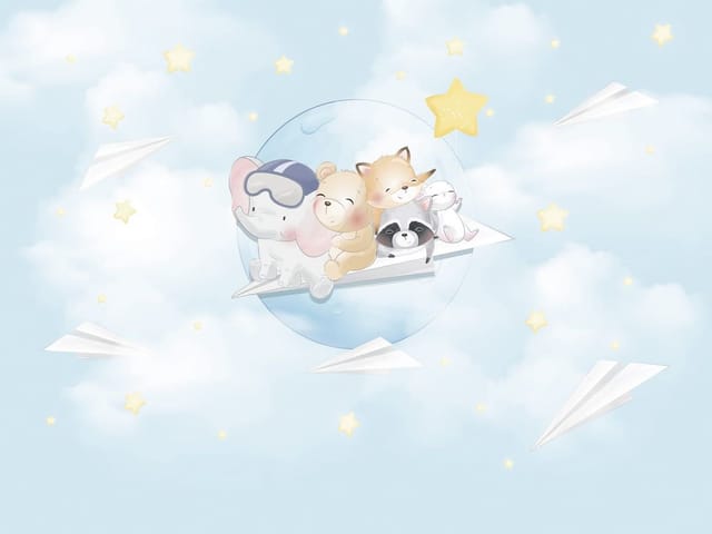 Fototapeta Zwierzęta na papierowym samolocie