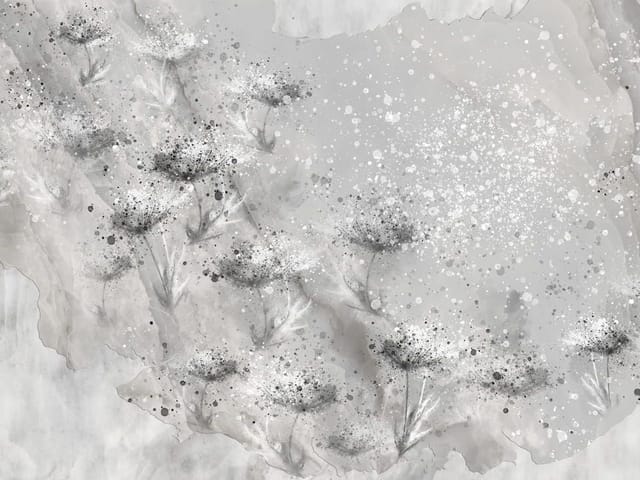 Fototapeta z abstrakcyjnymi kwiatami na rozmytym tle betonowym