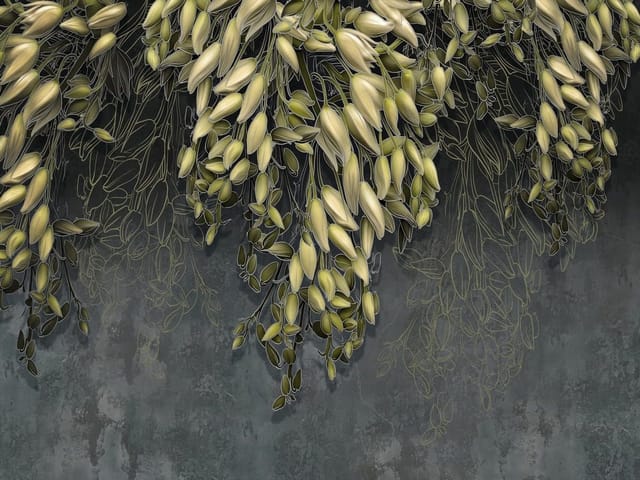 Fototapeta Gałęzie z Liśćmi na Ciemnym Tle