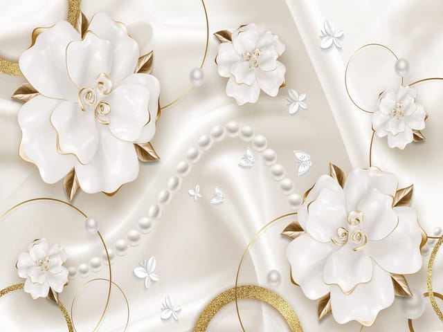 Fototapeta Białe kwiaty na jedwabnym tle