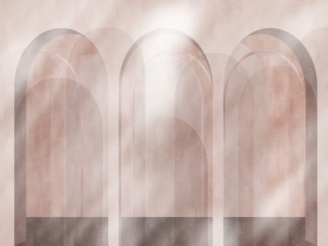 Fototapeta z trzema łukowymi przejściami w pastelowych kolorach