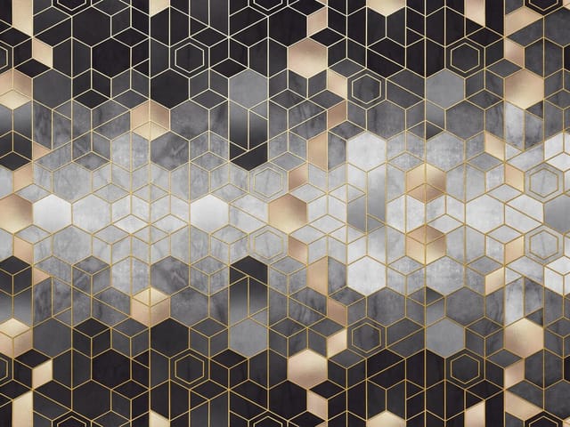 Fototapeta z geometrycznym wzorem heksagonów i złotymi liniami