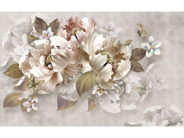 Fototapeta Kwiaty 3D w Beżowych Odcieniach