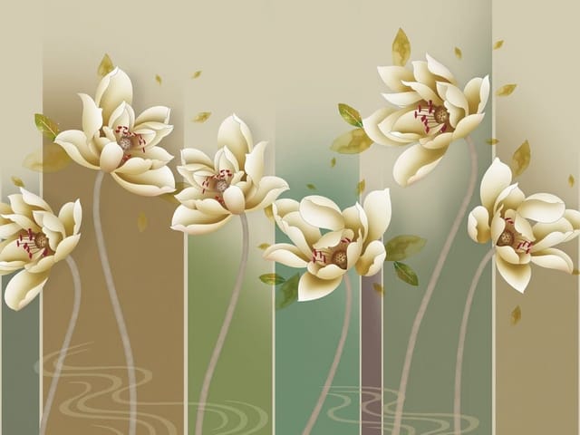 Fototapeta z dużymi liliami na długich łodygach i delikatnym tle