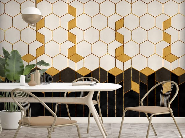 Fototapeta z geometrycznym wzorem heksagonów na czarno-białym tle