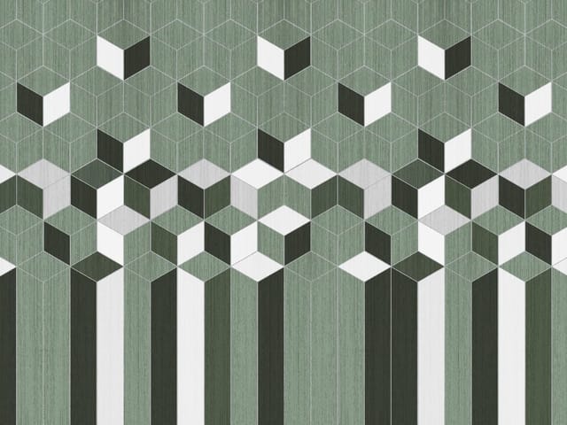 Fototapeta z geometrycznym wzorem sześcianów w zielonych i białych odcieniach