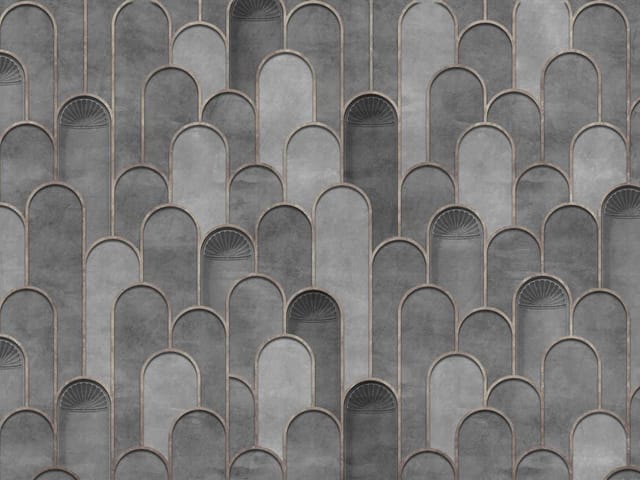 Fototapeta z geometrycznym wzorem półkolistych łuków i szarości