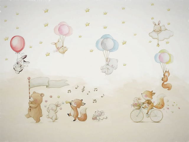 Fototapeta Zwierzęta z balonami i rowerem