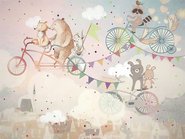 Fototapeta Zwierzęta na rowerach w chmurach