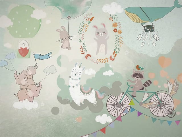 Fototapeta Zwierzęta na rowerze z balonami