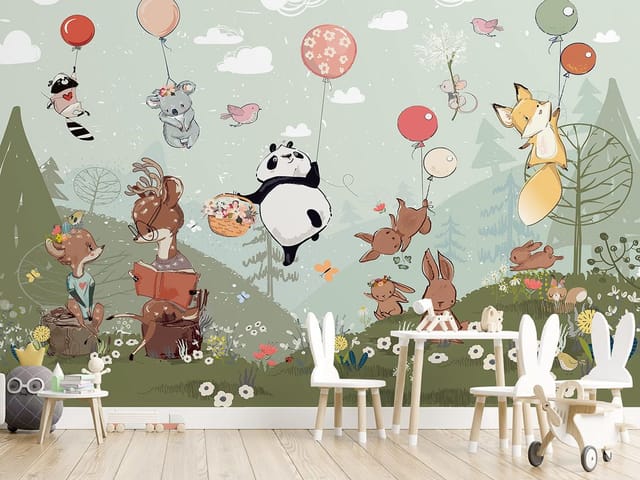 Fototapeta Zwierzęta z balonami na łące