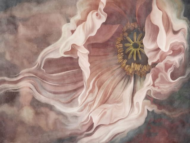 Fototapeta z abstrakcyjnym kwiatem tulipana, dużymi płatkami i rozmytym tłem