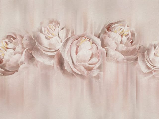 Fototapeta Delikatne piwonie w pastelach (kod: 25864) Fototapeta z pięcioma dużymi piwoniami na rozmytym tle