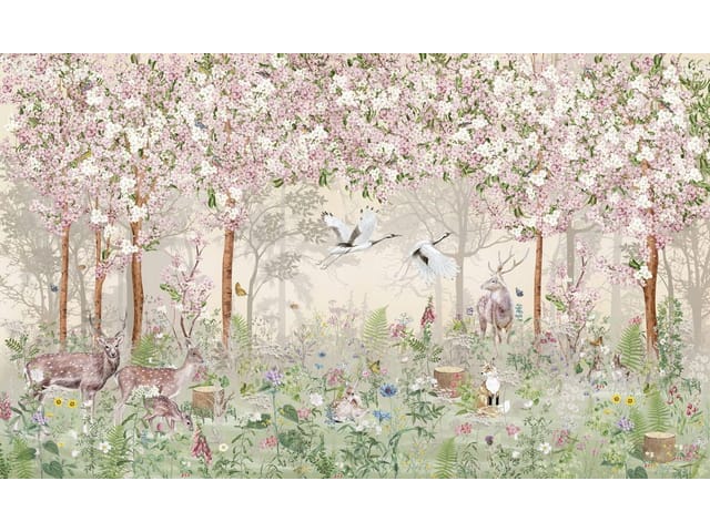 Fototapeta Kwitnący las z sarnami