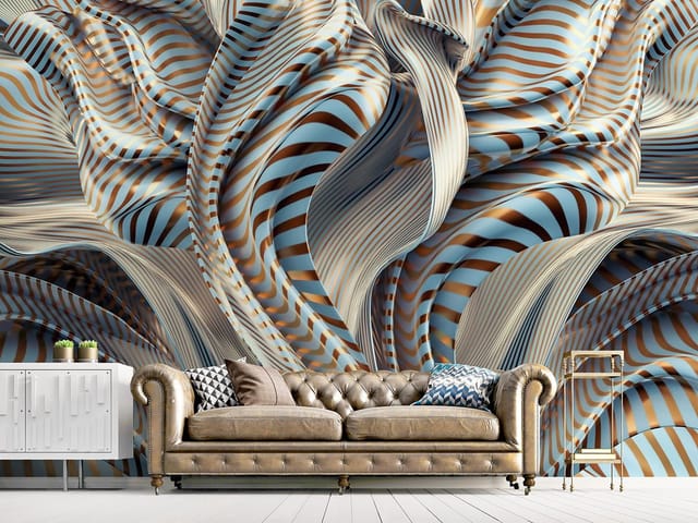 Fototapeta z abstrakcyjnymi falującymi paskami w trójwymiarowej formie