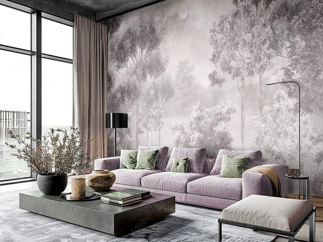 Fototapeta Leśne drzewa w mglistej scenerii