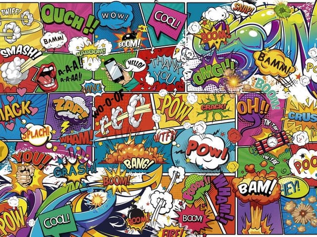 Fototapeta z kolorowymi komiksowymi dymkami i dynamicznym tłem