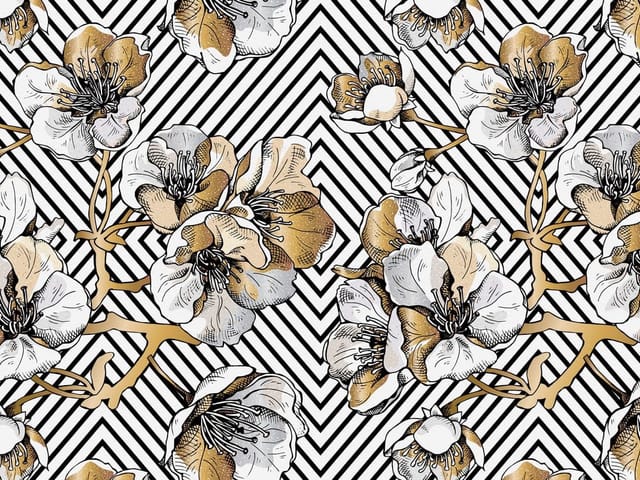 Fototapeta z dużymi kwiatami w bieli i żółci na czarno-białym tle