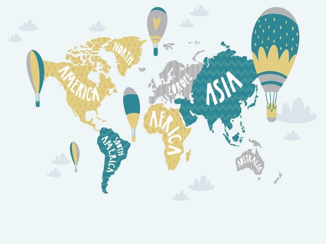 Fototapeta Mapa świata z kontynentami dla dzieci