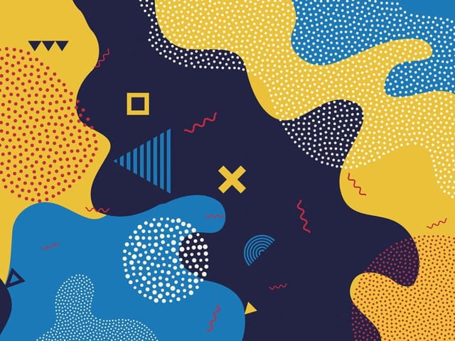 Fototapeta z abstrakcyjnymi kolorowymi kształtami na ciemnoniebieskim tle