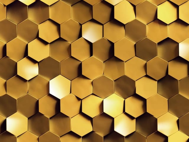 Fototapeta z geometrycznym wzorem złotych sześciokątnych kafelków