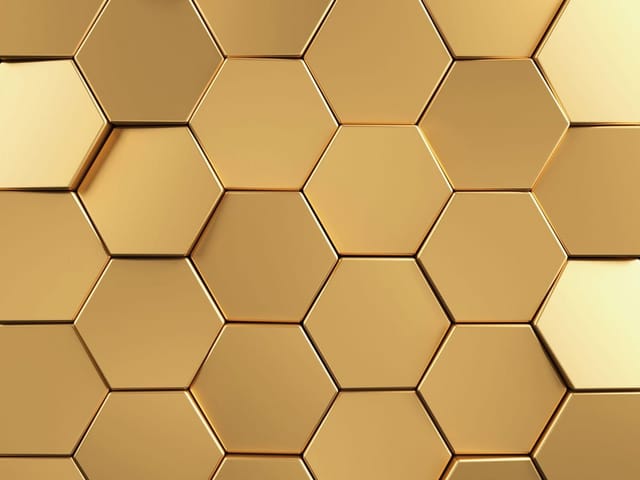 Fototapeta z motywem złotych sześciokątnych płytek 3D